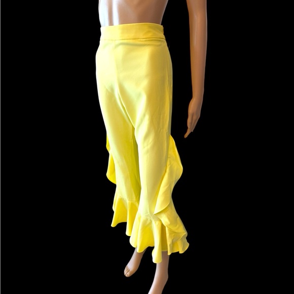 Bold Yellow Flared Ruffle Crop Stretch Pants - Picture 6 of 10